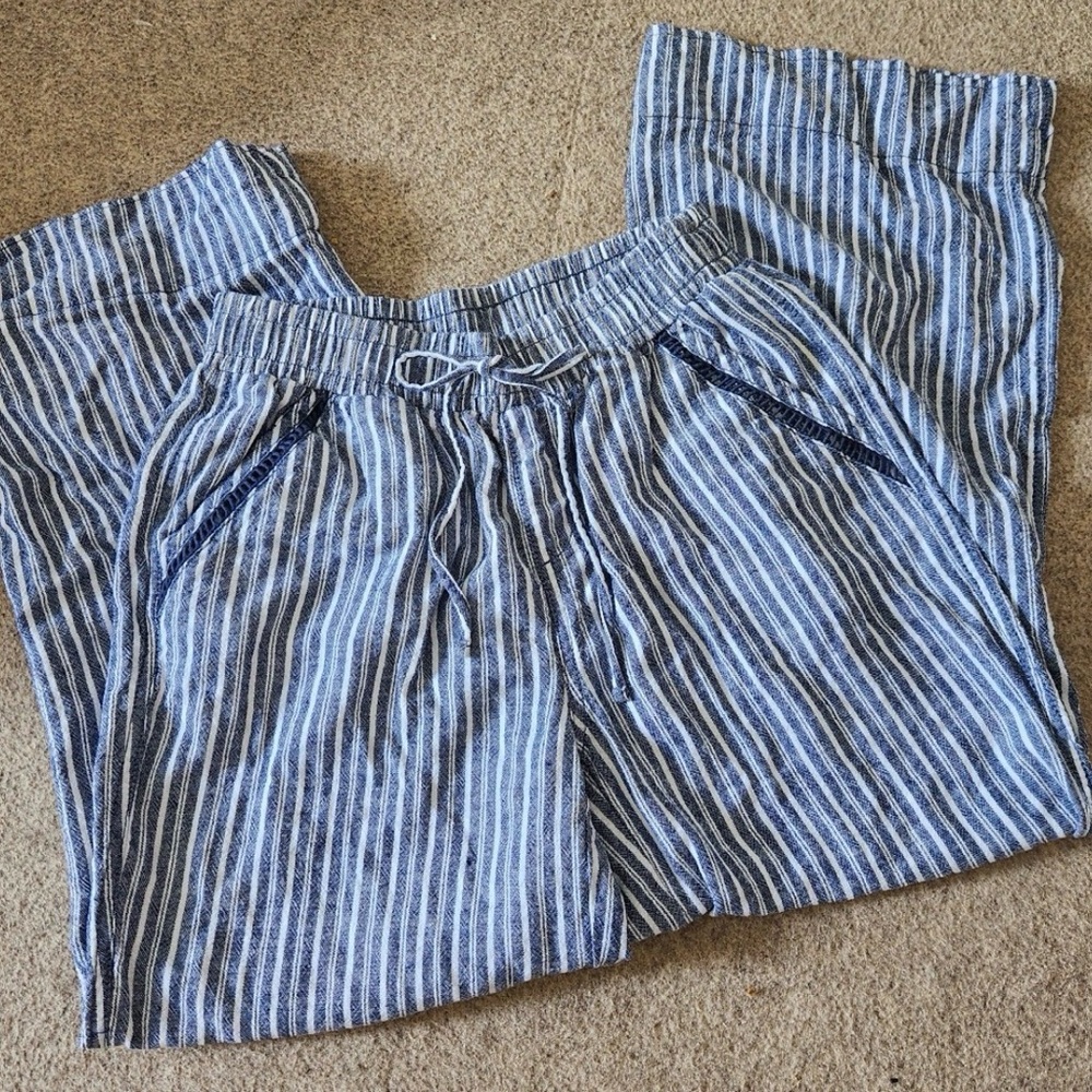 Briggs Navy & White Stripped Linen Pants - Picture 3 of 4